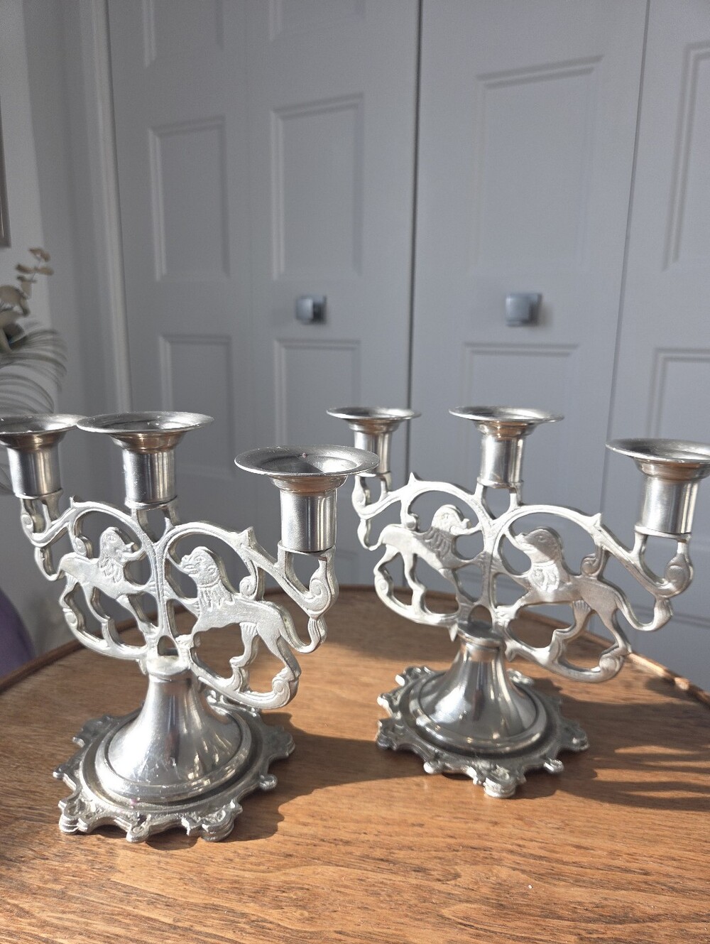 Medieval Ornate Tin Metal Candelabras | Louis Bernard Canadian Artisan